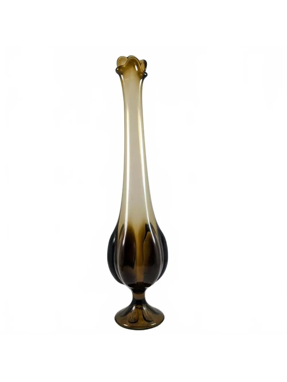 Vtg Viking Epic Brown Root Beer 6 Petal Swung Vase 15